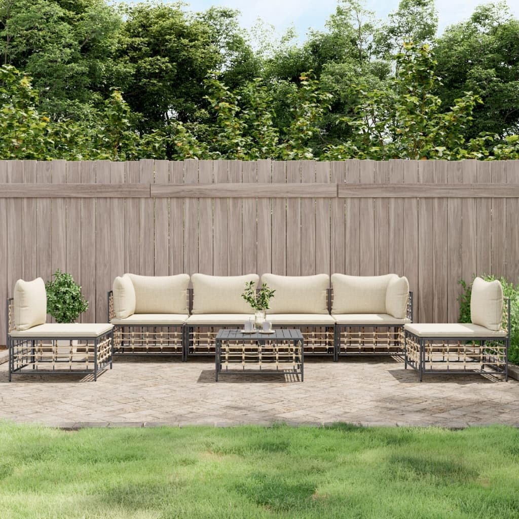 7 Piece Patio Lounge Set with Cushions, Poly Rattan,Cozy Garden Lounge Set: Weatherproof & Stylish Comfort for Your Outdoor Space Patio Furniture & Accessories, Outdoor Seating