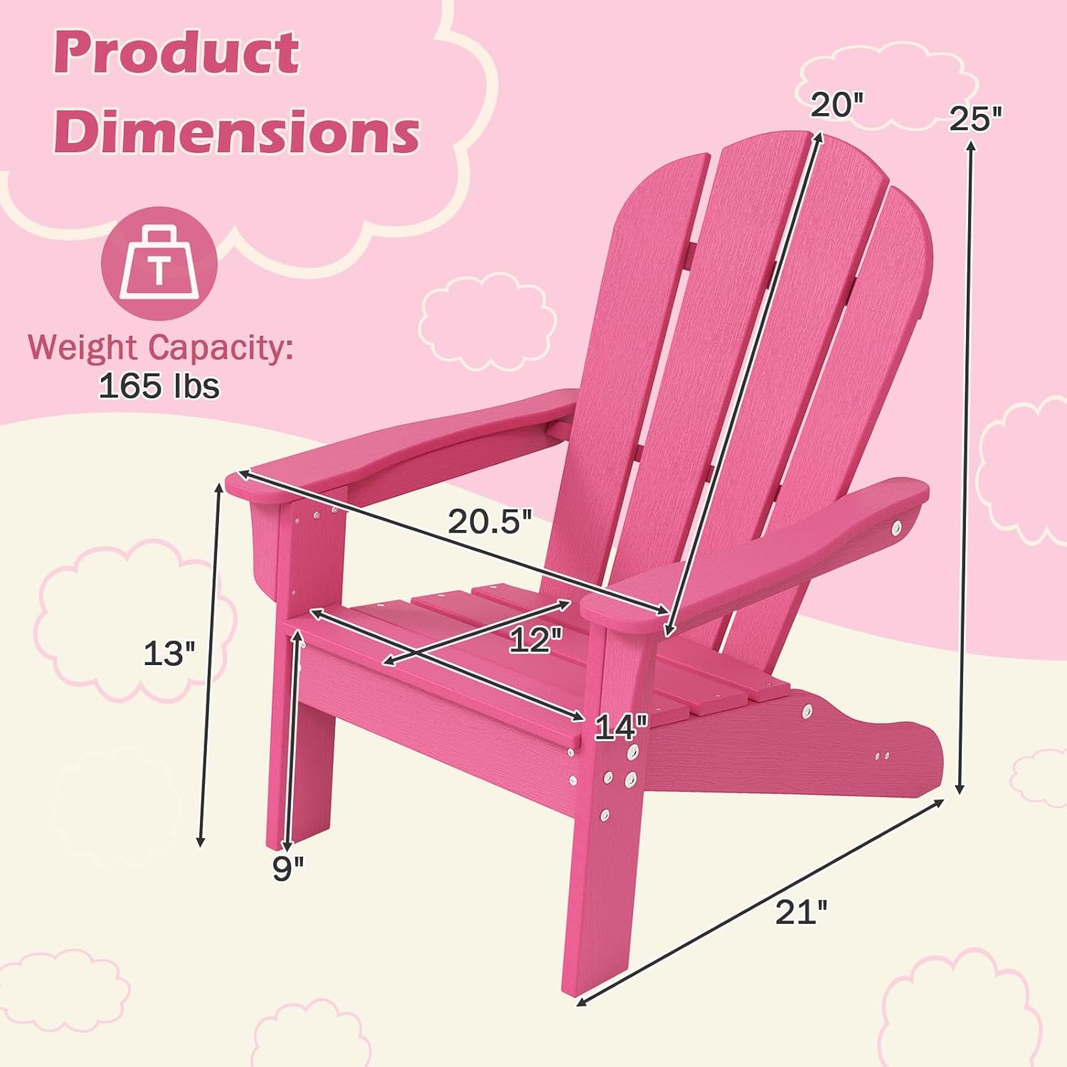 Costzon Kids Adirondack Chair, All-Weather HDPE Patio With High Backrest, Armrests, Fire Pit for Ages 3-8, Indoor Outdoor Lounge for Garden, Lawn, Yard (1,Pink)