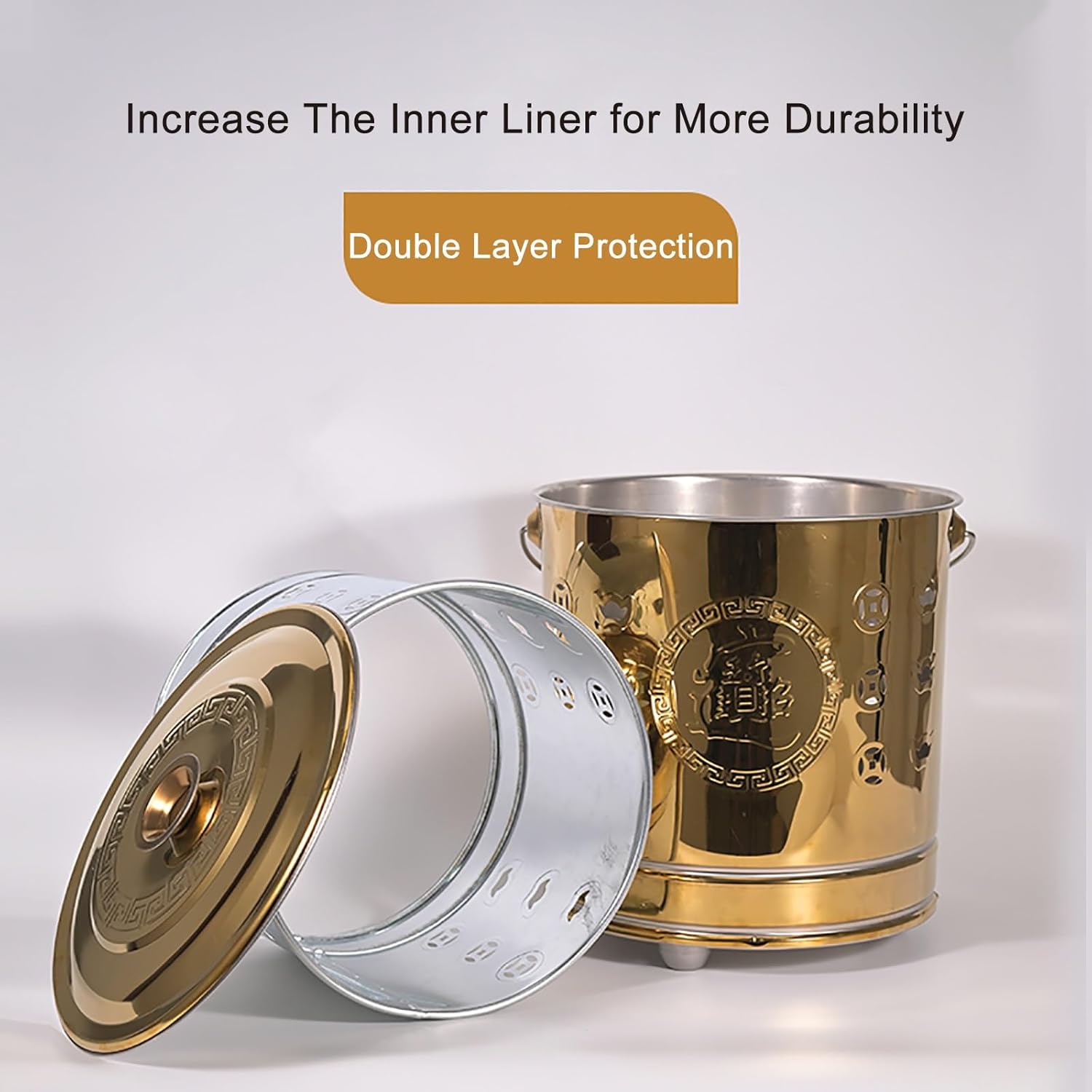 Stainless Steel incinerator, fire Pit, Burn Barrel for Outside, with Lid and Handle, for Paper, Leaf, Trash(Large)