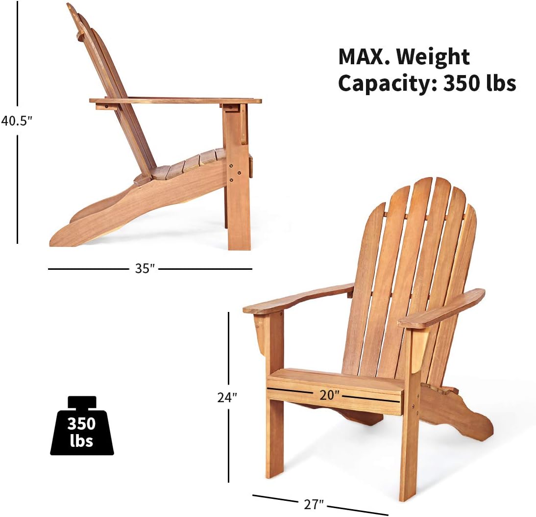Giantex Adirondack Chair Set of 4 Acacia Wood Outdoor Chairs with 350 lbs Weight Capacity, Lounge Chair Armchair for Yard, Patio, Garden, Poolside, Balcony, Deck Fire Pit Chairs, Natural