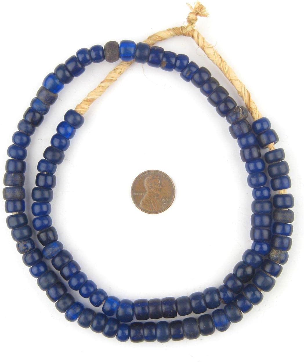The Bead Chest Old Semi-Translucent Navy Blue Padre Beads, Full Strand of Vintage Glass Trade Beads