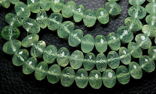 13 inch natural beads strand of 8-9mm faceted rondelle prehnite gemstone beads for DIY jewelry - necklace, bracelet, earring, ring.