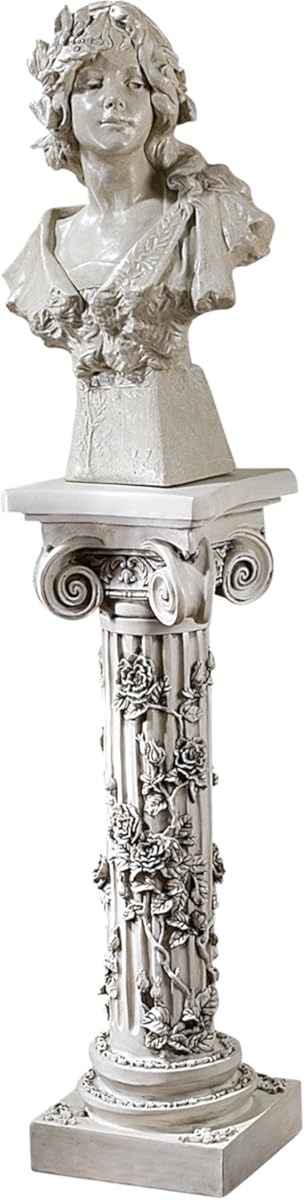 Design Toscano EU2866 Rose Garland Indoor/Outdoor Pedestal Plant Stand, 11 Inches Wide, 34 Inches Tall, Handcast Polyresin, Antique Stone Finish
