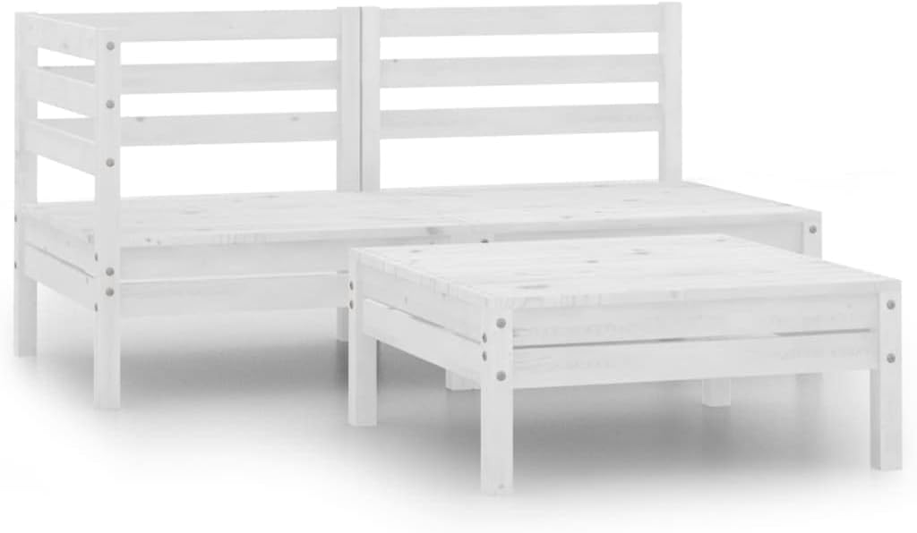 3 Piece Patio Lounge Set Solid Wood Pine White,Wooden Garden Lounge Set Relaxation and Style for Outdoor Spaces Patio Furniture Sets, Outdoor Furniture Sets
