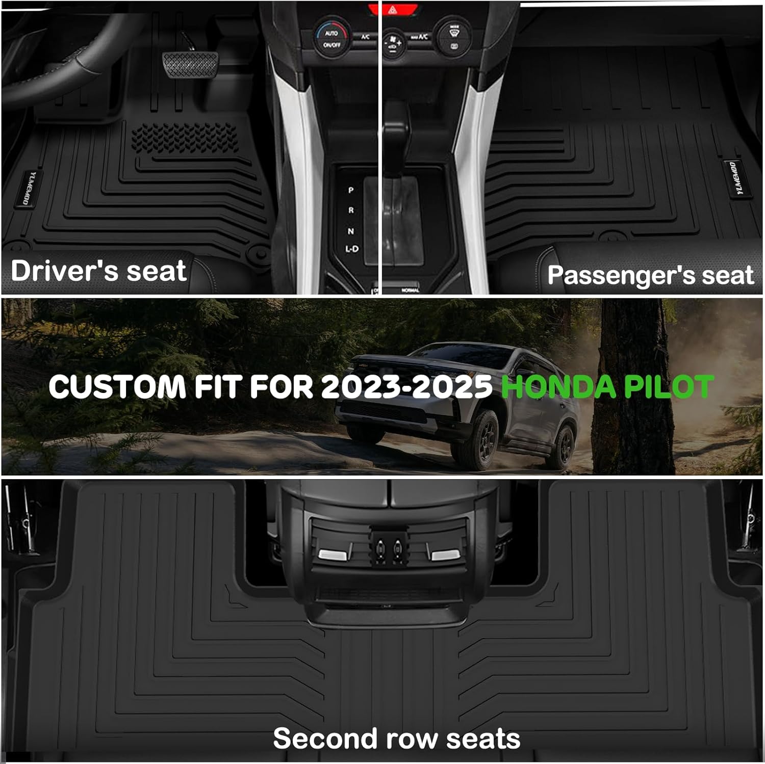 Floor Mats for 2023 2024 2025 Honda Pilot Upgrade Trunk Mat with Backrest Mat All Weather Floor Liners TPE Rubber Cargo Liner Fit for 2025 Honda Pilot Anti-Slip Full Set Automobile Mats Accessories