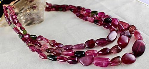 3 Line Natural Multi Colour TOURMALINE TUMBLE Long BEADS Necklace 18 INCHES 26MM TO 8MM