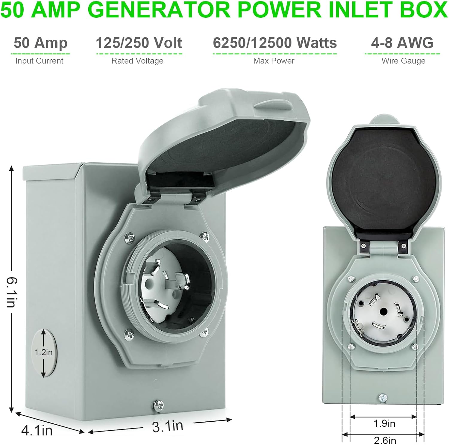 50 Amp Generator Power Inlet Box and 20FT L14-30P to SS2-50R Adapter Extension Cord