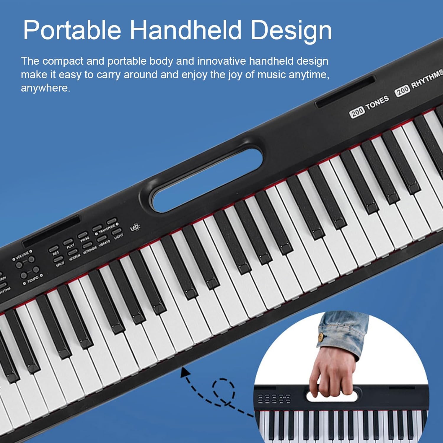 61 Key Digital Piano Keyboard, Digital Piano with Rich Tones and Rhythms Portable Lighting Electronic Keyboard for Learning (US Plug