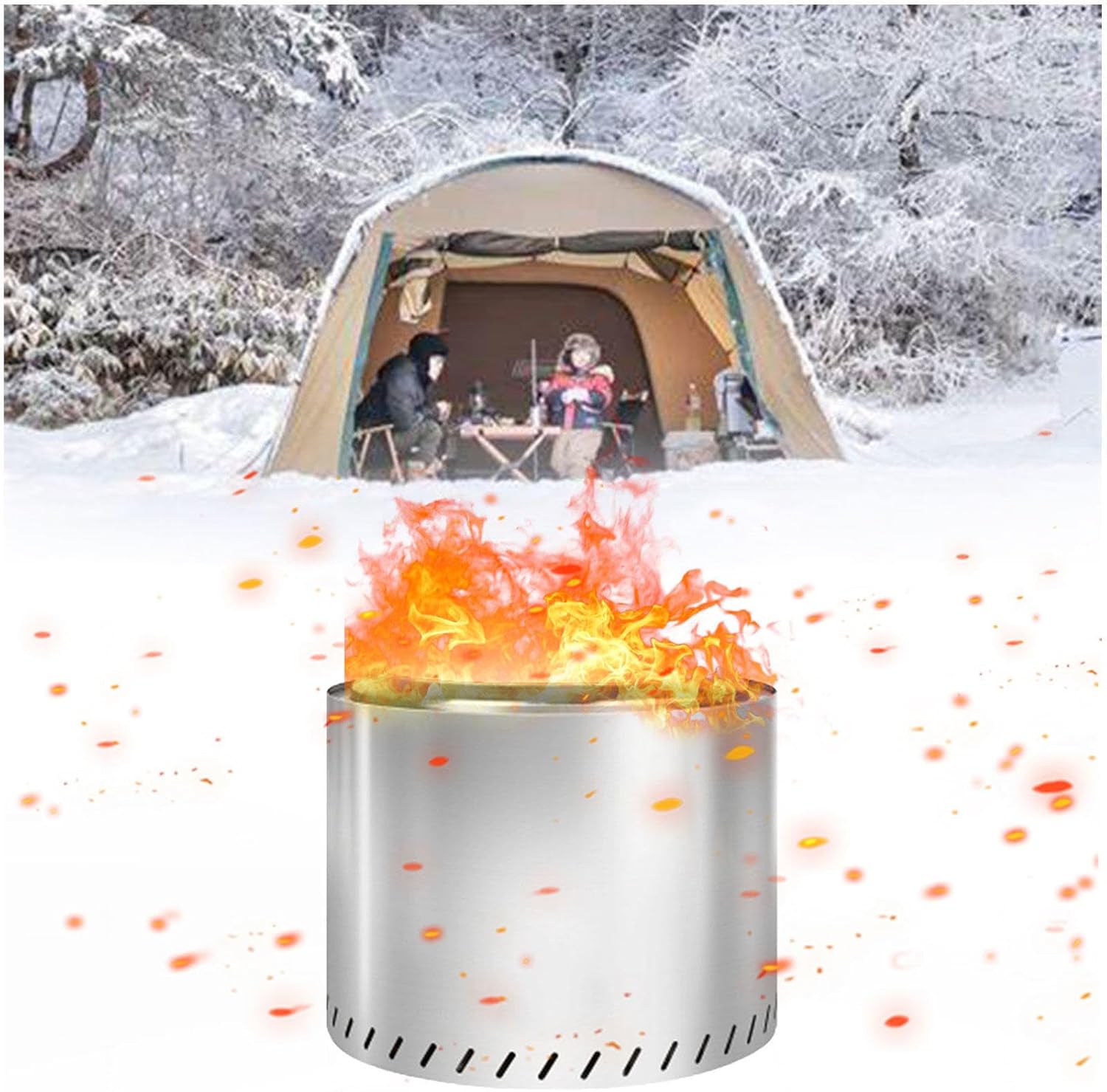 Stainless Smokeless Fire Pit 19.4 Inches Outside, Portable Firepit Durable Stainless Steel for Wood Burning, Smokeless Fire Pit for Patio Garden,Camping,Backyard