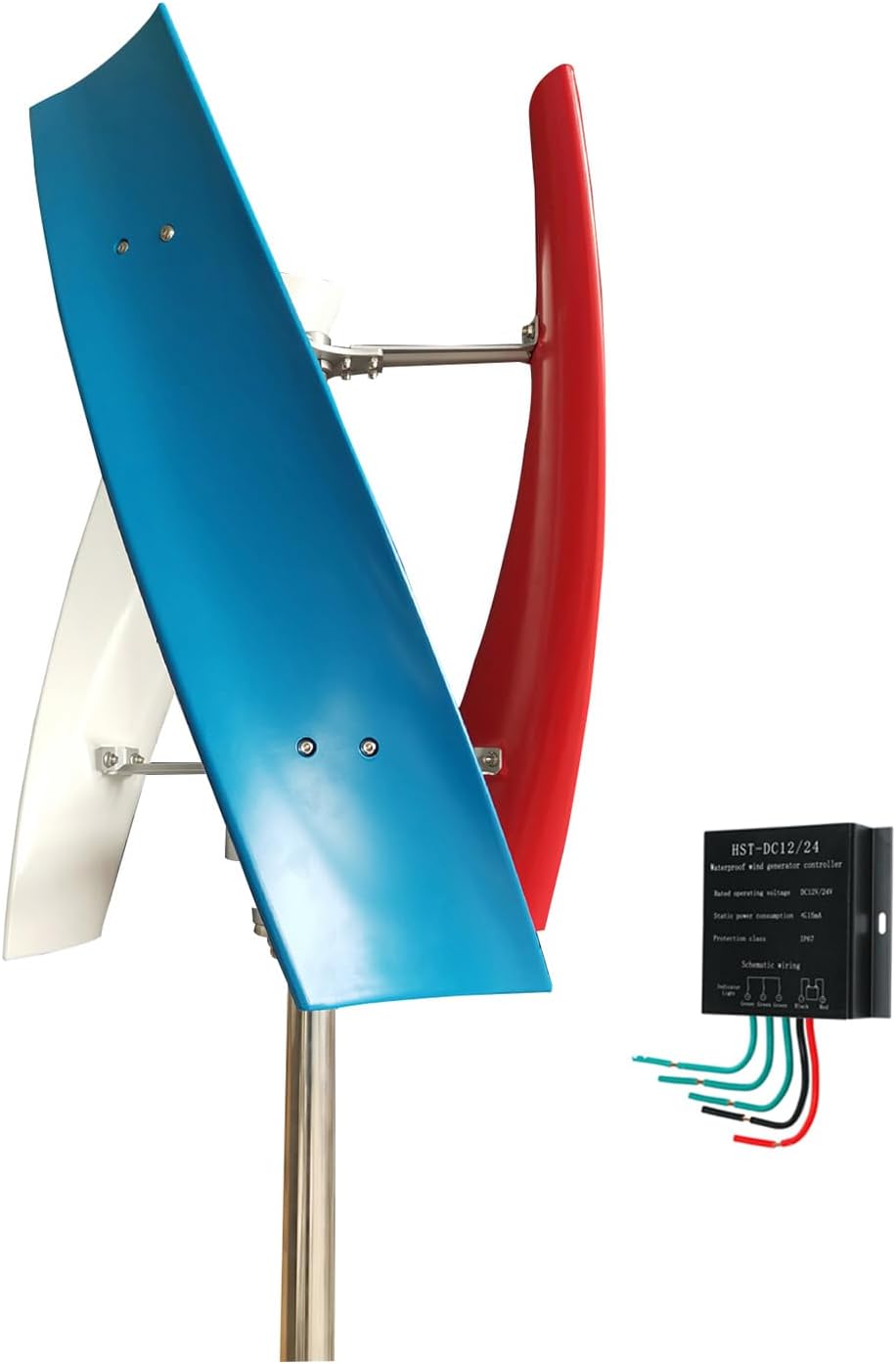 No Noise Wind Turbine Generator, 24V 12V 1000W 3-Blade Vertical Axis Wind Turbine Generator, w/Controller, Wind Turbine for Home, Boat, Surveillance,Street Lighting,24v