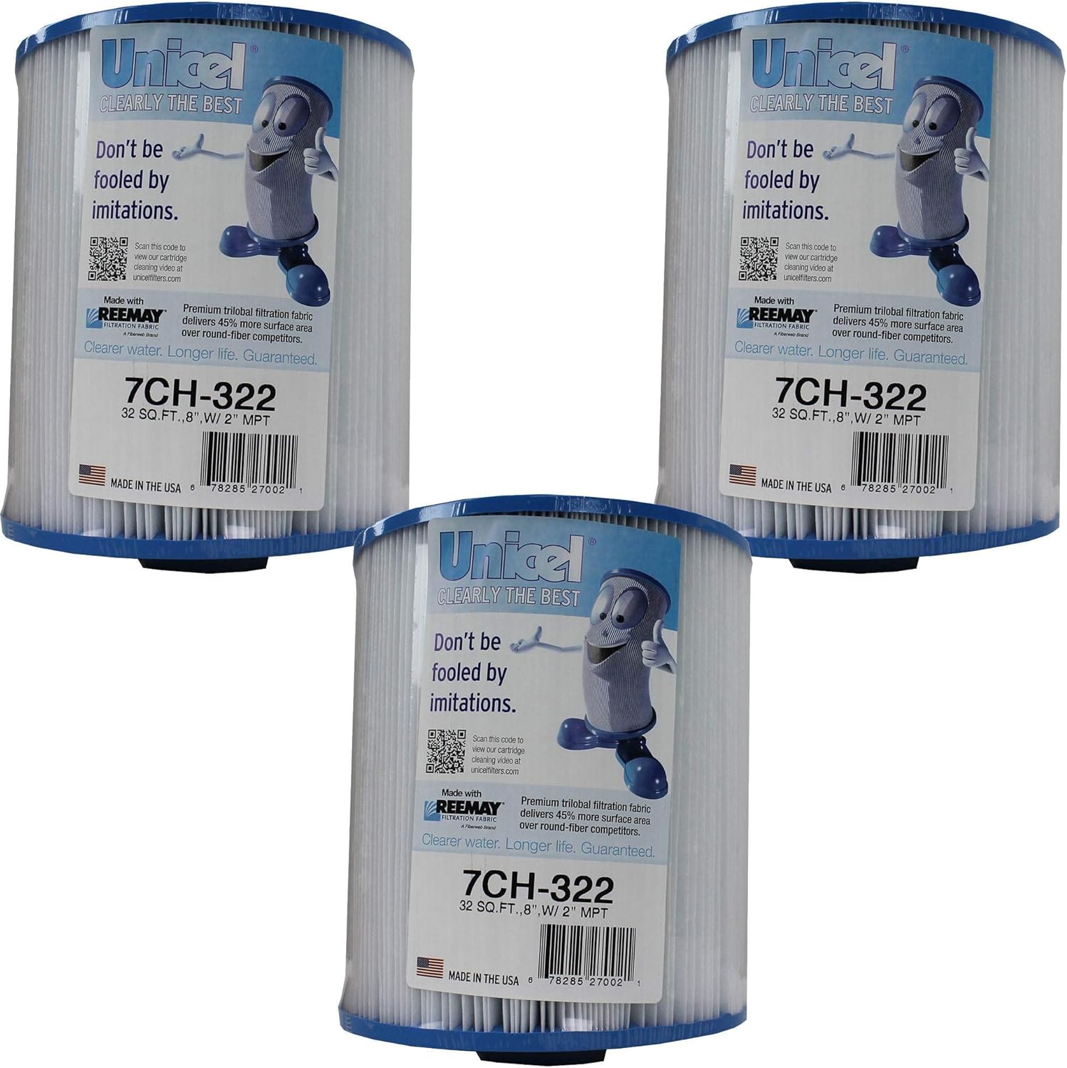 Unicel 7CH-322 32 Square Foot Media Replacement Hot Tub Spa Filter Cartridge with 275 Pleats (3 Pack)