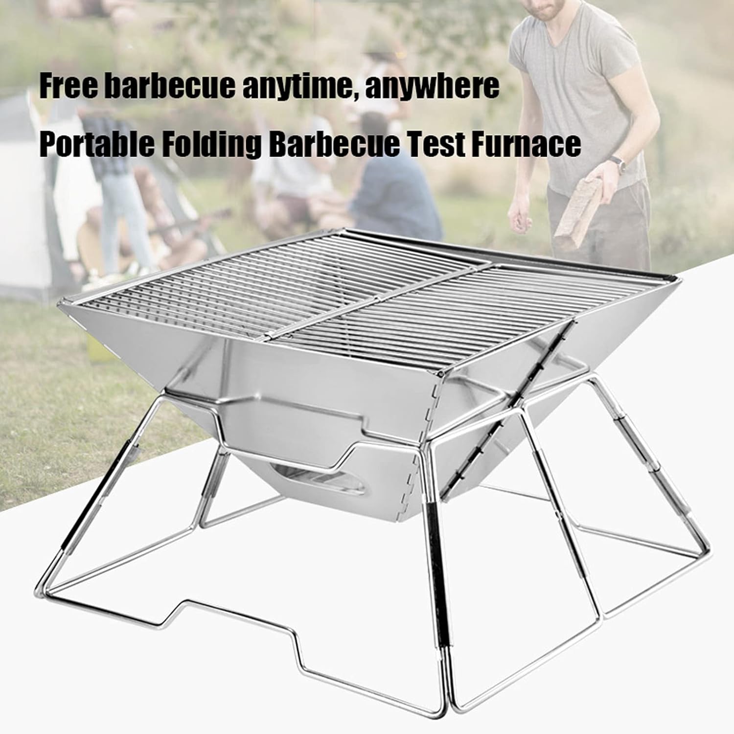 BBQ Grill BBQ Charcoal Grill Outdoor Folding Campfire Grill Stainless Steel Camping Fire Pit Heavy Duty Portable Camping Grill Grate ?With Carrying Bag