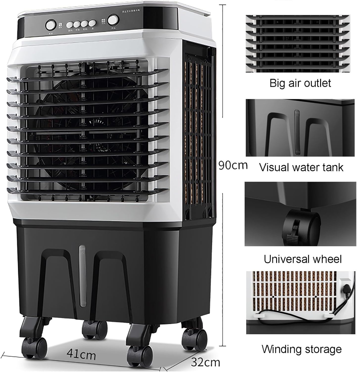 40L Evaporative Air Cooler, Portable Air Conditioner/Cooling Fan/Humidifier with 3 Modes/Speeds, 120°Oscillation, 4 Ice Packs for Outdoor Indoor Use (Color : Mechanical, Size : 41x32x90cm)