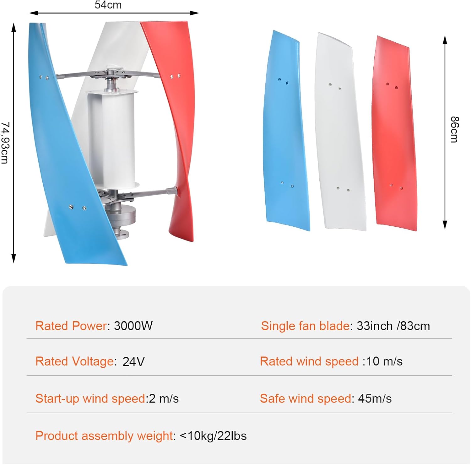 Small Wind Turbine for Home - 3 Leaves 24V Wind Powered Generator - AC Permanent Magnet Generator Kit for Home, RVs, Boats, Terraces, Cabins