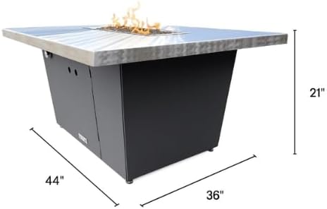 COOKE Palisades Rectangular Fire Pit Table - 44x36 - Chat Height - Propane - Brushed Aluminum Top with 3cm Edge - Dark Cherry Powdercoat Base