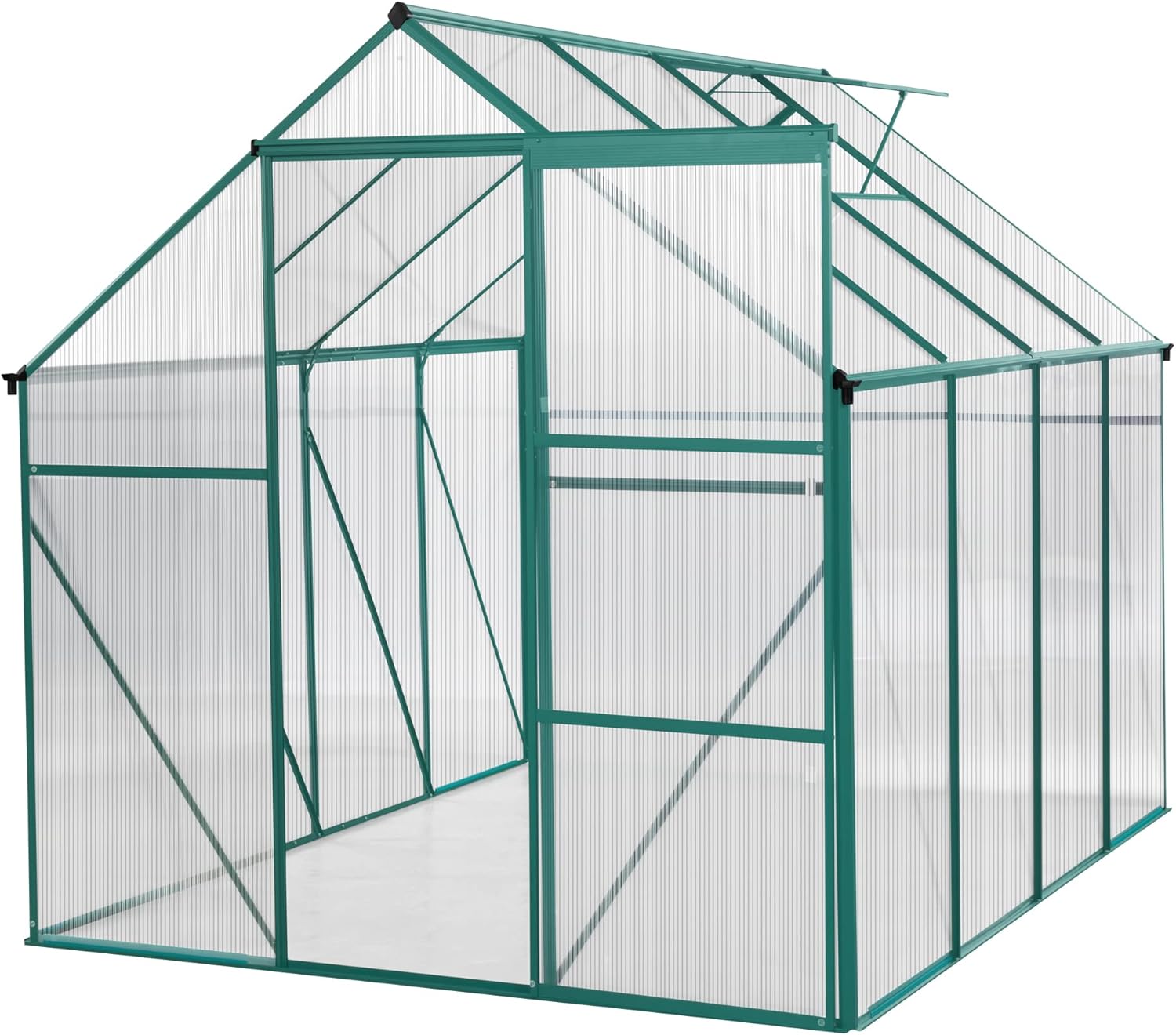 6x8 FT Greenhouse for Outdoors, Polycarbonate Green House with Sliding Door and Roof Vent, Aluminum Frame Heavy Duty Walk-in Greenhouse for Outside Garden Backyard