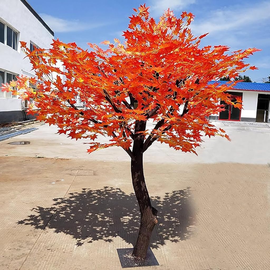 Artificial Maple Tree Red - Decorative Fake Plant for Corner, Wedding, Restaurant, Hotel Lobby - Realistic Dense(10ft)