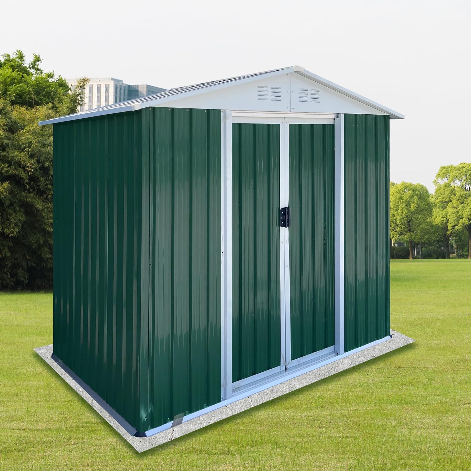 6FTx4FT Outdoor Storage Sheds - Galvanized Steel & Aluminum Frame. Features Pent & Apex Roofs. Ideal for Gardeners & Pet Owners - Store Tools, Furniture Safely. Waterproof & Durable (Green)